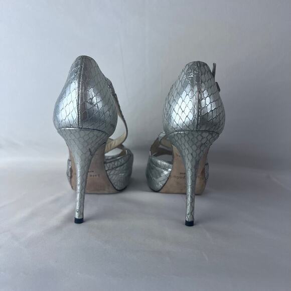 KATE SPADE Open Toe Gold Metallic Snake Skin Stamped Heels Women's Sz7 B - Picture 4 of 9